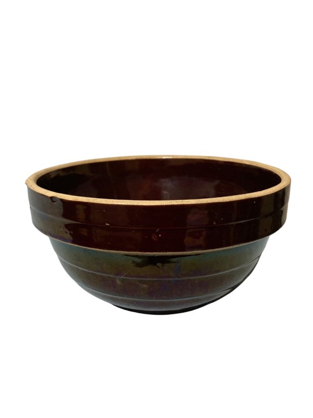Vintage Brown Stoneware Crock Mixing Bowl 9"